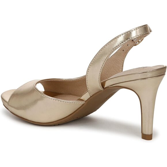 LifeStride Womens Gold Faux Leather Slingback Peep Toe Pumps Heeled Sandal - Picture 8 of 9
